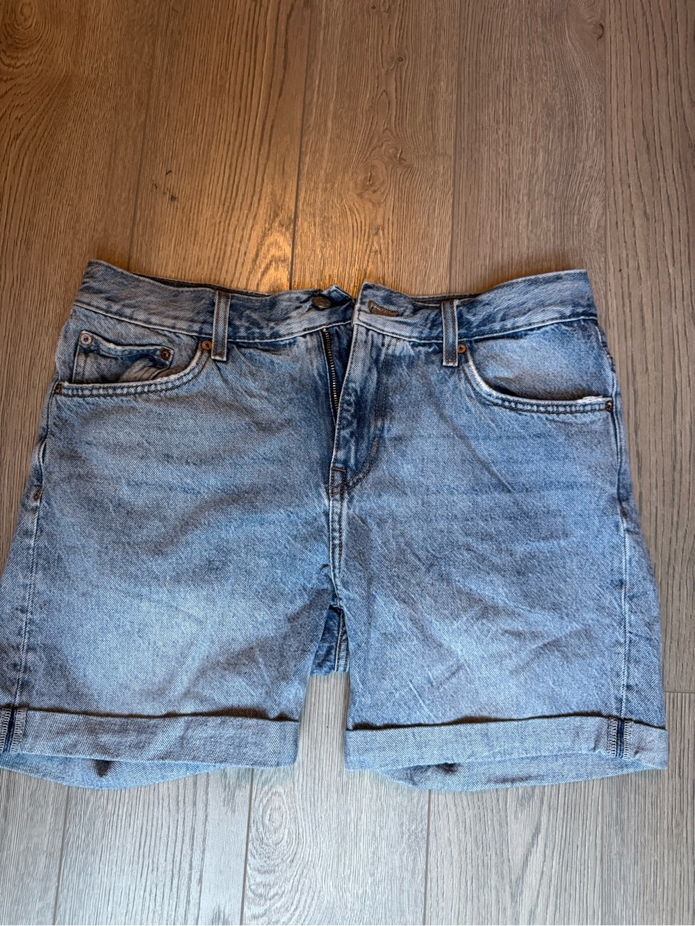 Weekday Light Blue Rolled-Hem Denim Shorts